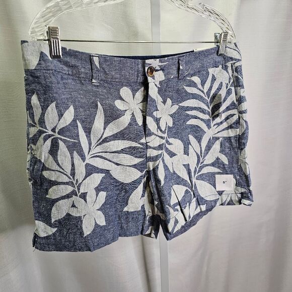 Old Navy Blue Floral Linen Blend Everday Shorts Size 12 - Picture 3 of 8
